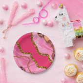 ピンク&金ゴールドアゲートゲードグリッター ペーパープレート (パーティー)