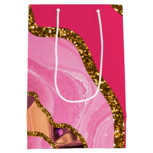 ピンク&金ゴールドアゲートゲードグリッター ミディアムペーパーバッグ (裏面)