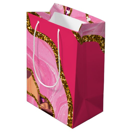 ピンク&金ゴールドアゲートゲードグリッター ミディアムペーパーバッグ (裏面アングル)