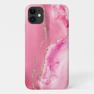 ピンク&金ゴールドアゲートパーソナライズされた iPhone 11 ケース