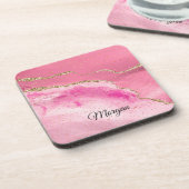 ピンク&金ゴールドアゲート&金ゴールドスター、DIYネームブラック コースター (左側)