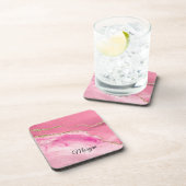 ピンク&金ゴールドアゲート&金ゴールドスター、DIYネームブラック コースター (右側)