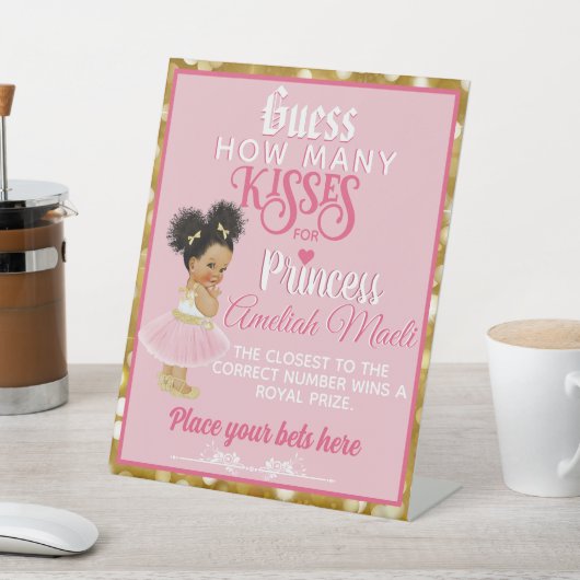 ピンク&金ゴールドアフロバレリーナ|ゲームの数キス 台座サイン (インサイチュ)