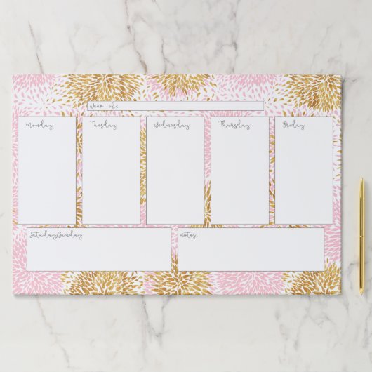 ピンク&金ゴールドウィークリーカレンダー大きなティアウェイパッド ペーパーパッド (インサイチュ)