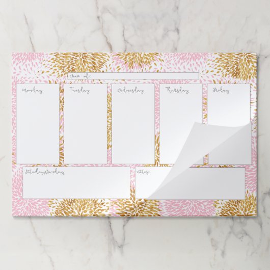 ピンク&金ゴールドウィークリーカレンダー大きなティアウェイパッド ペーパーパッド (折り畳み)