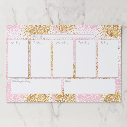 ピンク&金ゴールドウィークリーカレンダー大きなティアウェイパッド ペーパーパッド (正面)