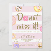 ピンク&金ゴールドウォーターカラードーナツ誕生日パーティー 招待状 (正面)