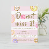 ピンク&金ゴールドウォーターカラードーナツ誕生日パーティー 招待状 (スタンド正面)