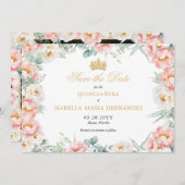 ピンク&金ゴールドエレガントクインセニェラ セーブザデート (正面/裏面)