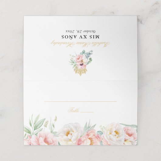 ピンク&金ゴールドエレガントクインセニェラ プレイスカード (外部開封)