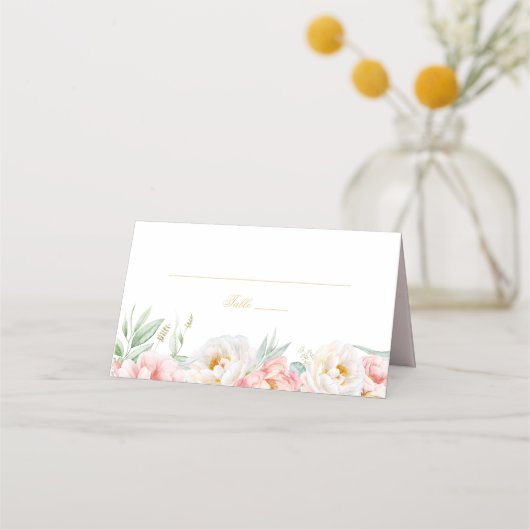 ピンク&金ゴールドエレガントクインセニェラ プレイスカード (正面)