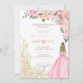 ピンク&金ゴールドエレガントフローラガーリーキンセアニェラ 招待状 (正面)