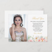 ピンク&金ゴールドエレガントフローラフォトキンセアニラ サンキューカード (正面/裏面)