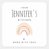 ピンク&金ゴールドエレガントボホレインボーキッチン スクエアシール (正面)