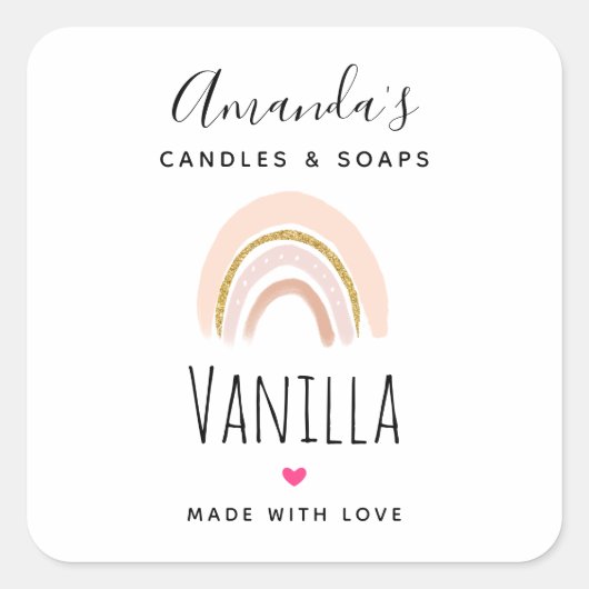 ピンク&金ゴールドエレガントボホレインボーキャンドルビジネス スクエアシール (正面)