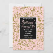 ピンク&金ゴールドガーリーグリッターグラムモダンスウィート16 招待状 (正面)