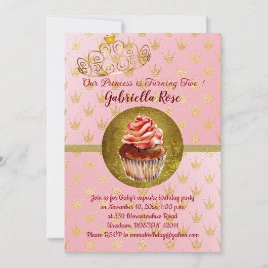 ピンク&金ゴールドガールの誕生日パーティーへの招待 招待状 (正面)