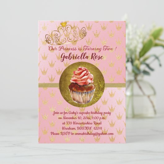 ピンク&金ゴールドガールの誕生日パーティーへの招待 招待状 (スタンド正面)