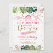 ピンク&金ゴールドガールディオナーズ誕生日 招待状 (正面)