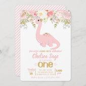 ピンク&金ゴールドガールディオンドラノフローラ誕生日 招待状 (正面/裏面)