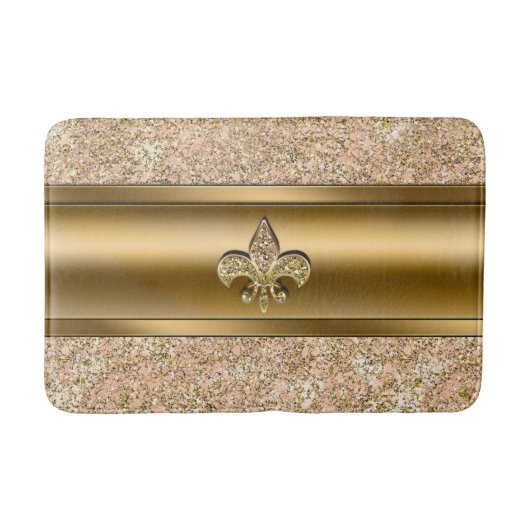 ピンク&金ゴールドキラキラキラキラ（紋章の）フラ・ダ・リシック バスマット (正面)