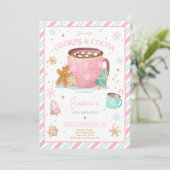 ピンク&金ゴールドクリスマスクッキーとココア誕生日 招待状 (スタンド正面)