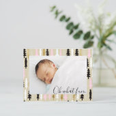 ピンク&金ゴールドクリスマスツリーパターン写真はがき シーズンポストカード (スタンド正面)