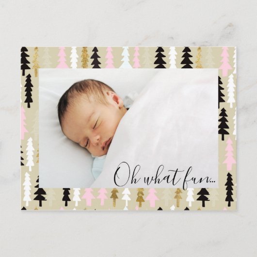 ピンク&金ゴールドクリスマスツリーパターン写真はがき シーズンポストカード (正面)