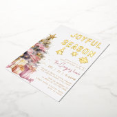 ピンク&金ゴールドクリスマスフォイルホリデー招待状カード 箔シーズンカード (回転した状態)