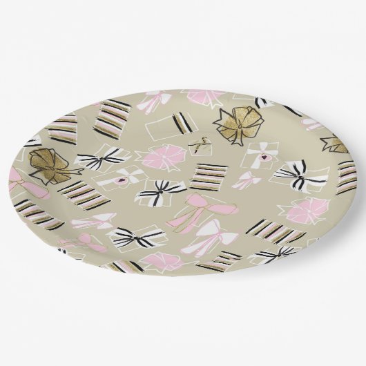 ピンク&金ゴールドクリスマスプレゼントパッテン紙プレート ペーパープレート (アングル)