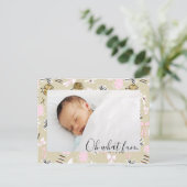 ピンク&金ゴールドクリスマスプレゼント写真はがき シーズンポストカード (スタンド正面)