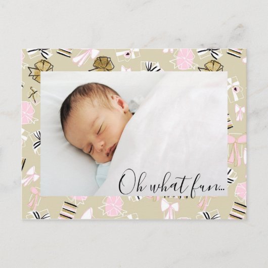 ピンク&金ゴールドクリスマスプレゼント写真はがき シーズンポストカード (正面)