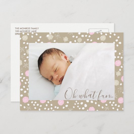 ピンク&金ゴールドクリスマスレトロパターン写真はがき シーズンポストカード (正面/裏面)