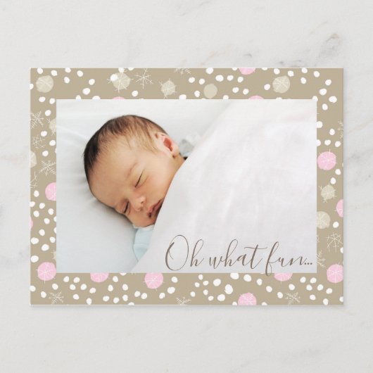 ピンク&金ゴールドクリスマスレトロパターン写真はがき シーズンポストカード (正面)