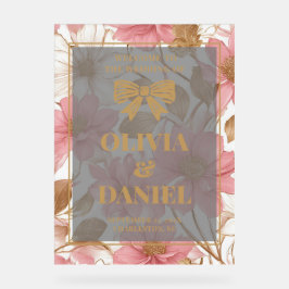 ピンク&金ゴールドグラムウェルカムボード アクリルサイン