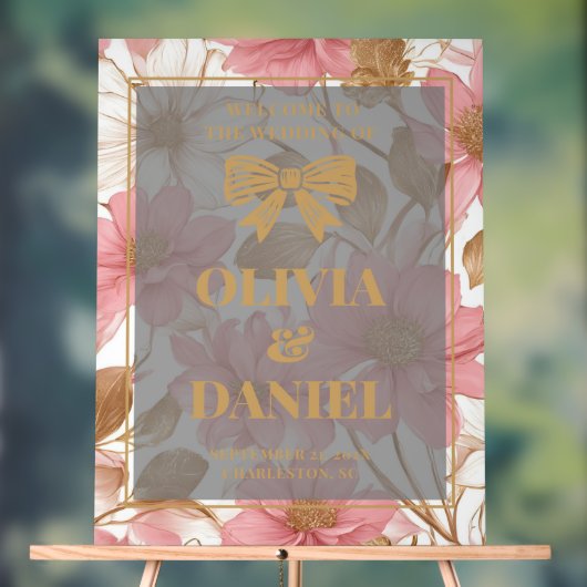 ピンク&金ゴールドグラムウェルカムボード アクリルサイン (ニュートラル)