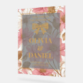 ピンク&金ゴールドグラムウェルカムボード アクリルサイン (傾斜)