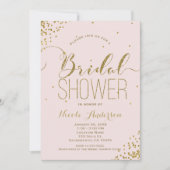 ピンク&金ゴールドグラムグリッターコーナーブライダルシャワー 招待状 (正面)