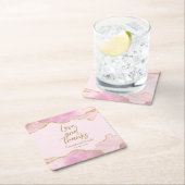 ピンク&金ゴールドグリッターアゲテ感謝していロ結婚ス スクエアペーパーコースター (インサイチュ)