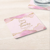 ピンク&金ゴールドグリッターアゲテ感謝していロ結婚ス スクエアペーパーコースター (アングル)