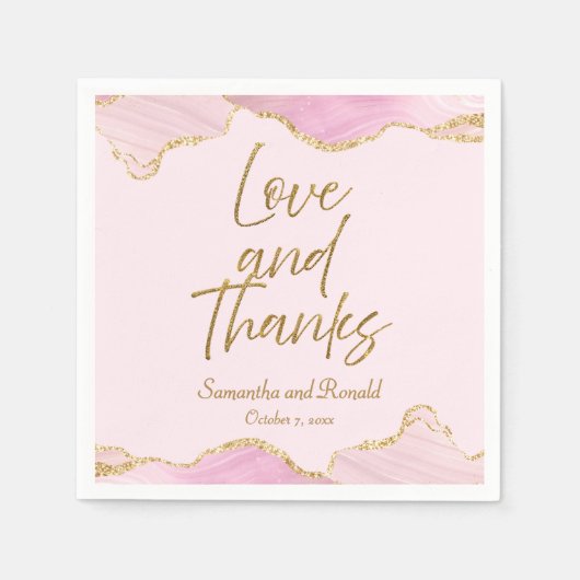 ピンク&金ゴールドグリッターアゲテ感謝していロ結婚ス スタンダードカクテルナプキン (正面)