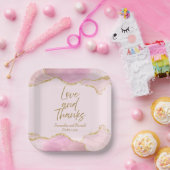 ピンク&金ゴールドグリッターアゲテ感謝していロ結婚ス ペーパープレート (パーティー)