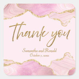 ピンク&金ゴールドグリッターアゲートサンキュー結婚ズ スクエアシール