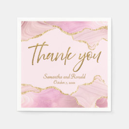 ピンク&金ゴールドグリッターアゲートサンキュー結婚ズ スタンダードカクテルナプキン