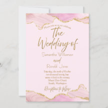 ピンク&金ゴールドグリッターアゲート結婚式招待状