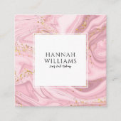 ピンク&金ゴールドグリッターアゲートQrコードモダンユニーク スクエア名刺 (正面)