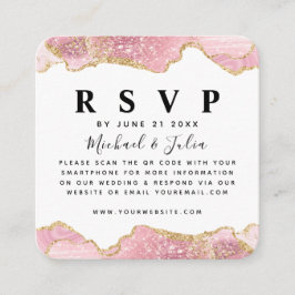 ピンク&金ゴールドグリッターアゲ結婚ートのQRコードRSVP エンクロージャーカード