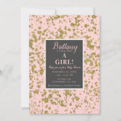 ピンク&金ゴールドグリッターガーリーグラムベビーモダンシャワー 招待状 (正面)