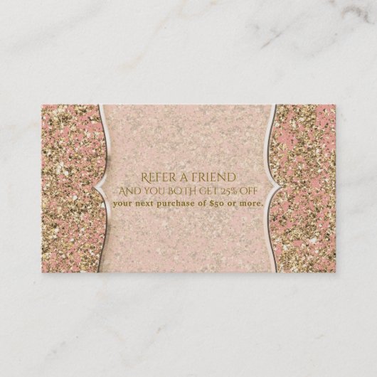 ピンク&金ゴールドグリッターグラマシック友人を参照 紹介カード (正面)