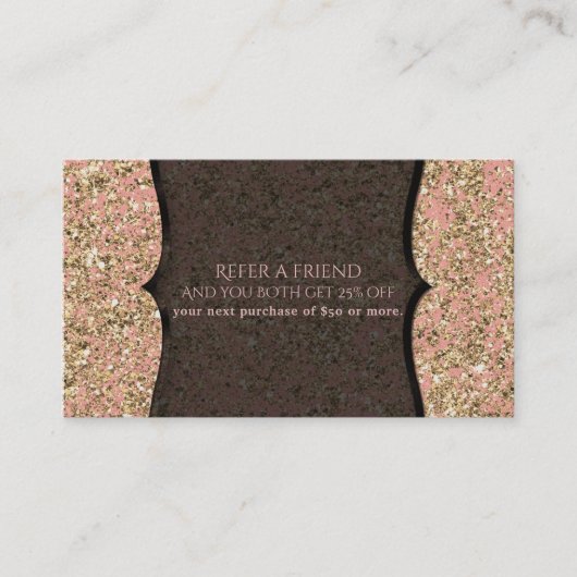 ピンク&金ゴールドグリッターグラマー黒は友人を参照 紹介カード (正面)